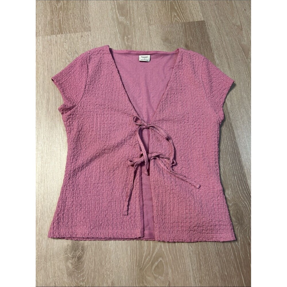 Abercrombie & Fitch Smocked Double Tie V Neck Open Front Blouse Sz Small